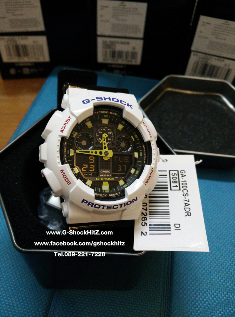 CASIO G-SHOCK นาฬิกาข้อมือ นาฬิกากันน้ำ นาฬิกาของแท้ ประกันศูนย์ CMG 1 ปี รุ่น GA-100CS-7A นาฬิกาสีขาว
