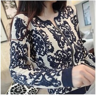 เสื้อหนาวไหมพรม ลายกราฟฟิค ซิบหน้า สวยเท่ห์มากคะ