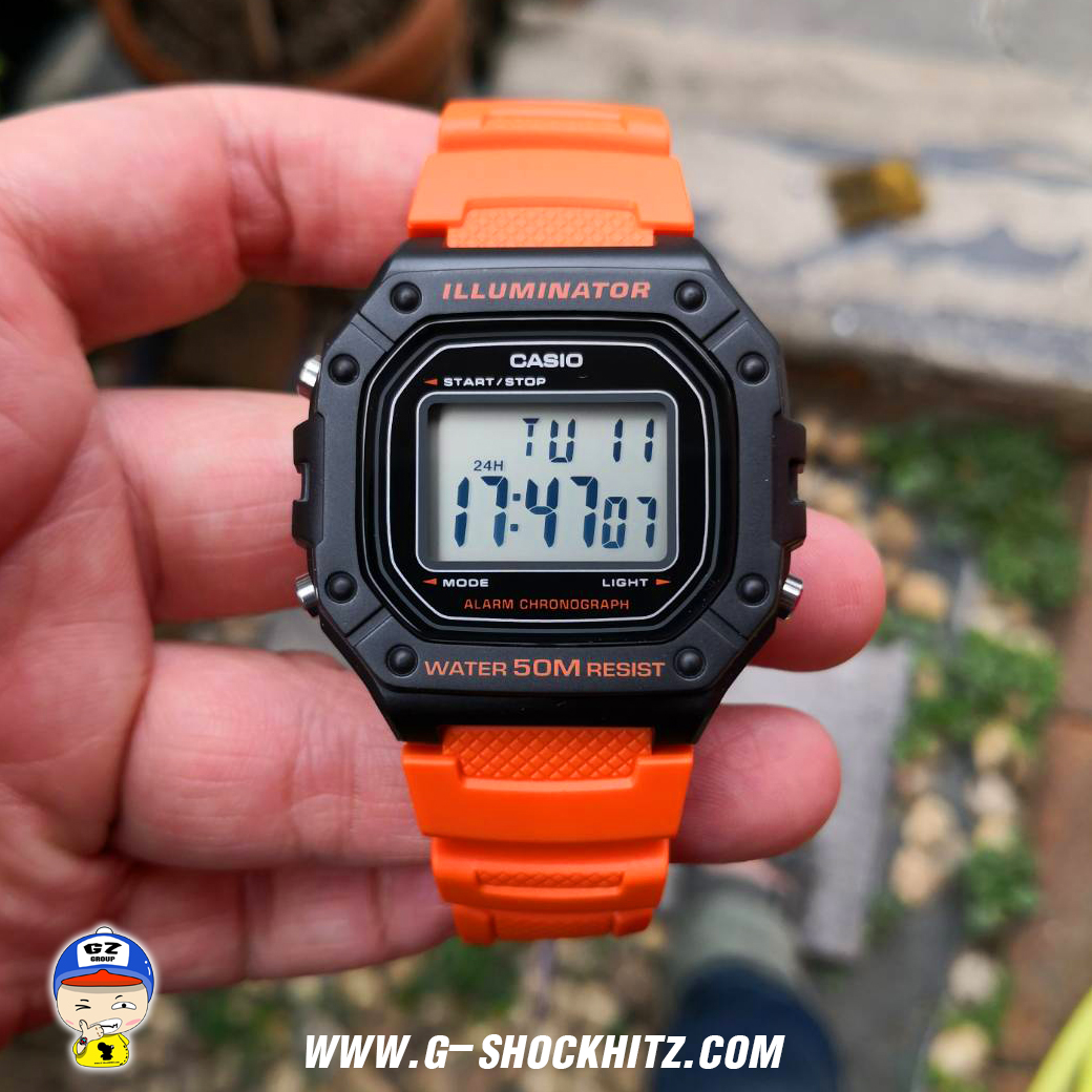CASIO MID YEAR SALE นาฬิกาคาสิโอ พร้อมส่ง นาฬิกาข้อมือ นาฬิกากันน้ำ นาฬิกาของแท้ BTS ประกันศูนย์ CMG 1 ปี รุ่น W-218H-4B2 นาฬิกาสีส้ม