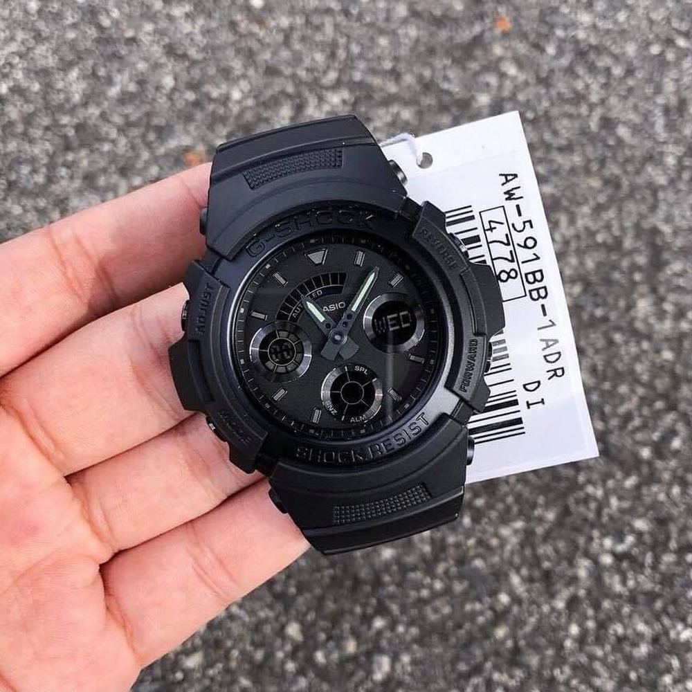 CASIO G-SHOCK นาฬิกาข้อมือ นาฬิกากันน้ำ นาฬิกาของแท้ ประกันศูนย์ CMG 1 ปี รุ่น AW-591BB-1A นาฬิกาสีดำ