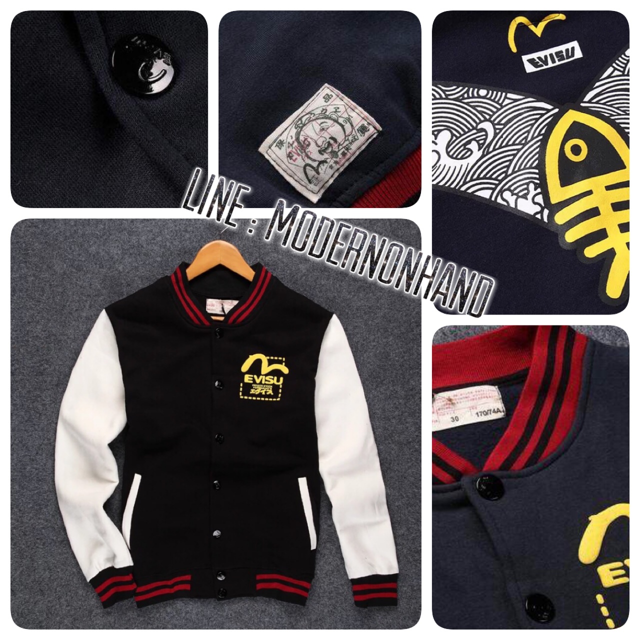 ขายล้างสต็อค !!เสื้อเบสบอล EVISU แท้ จาก ญี่ปุ่น สีดำ แต่งแขนขาวครีม สกรีนลายด้านหลัง Size (ตัวเดียวสุดท้ายคะ)