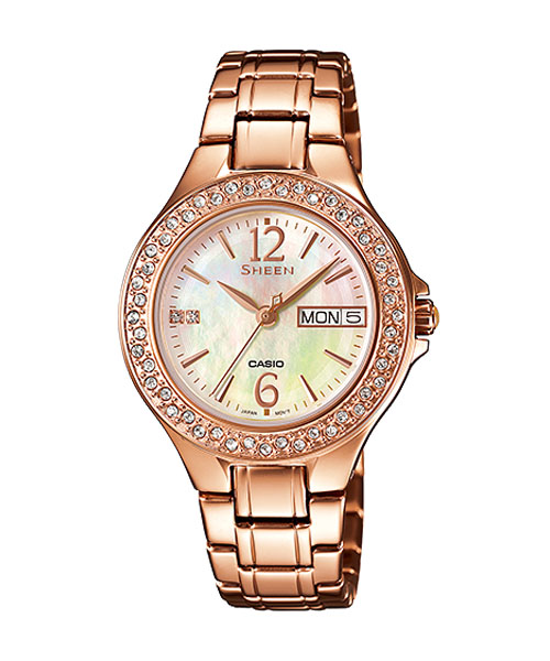 CASIO SHEEN นาฬิกาข้อมือ นาฬิกากันน้ำ นาฬิกาของแท้ ประกันศูนย์ CMG 1 ปี รุ่น SHE-4800PG-9A นาฬิกาสีน้ำตาล