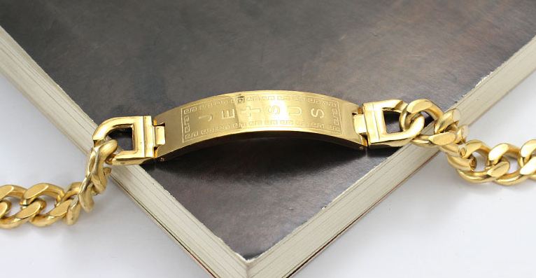 สร้อยข้อมือผู้ชาย สีทอง สร้อยข้อมือ 316L Stainless steel ทอง 18 K ลายโซ่ทอง แกะลาย Jesus ไม้กางเขน สร้อยข้อมือโซ่ทอง ใส่ออกงาน 114430