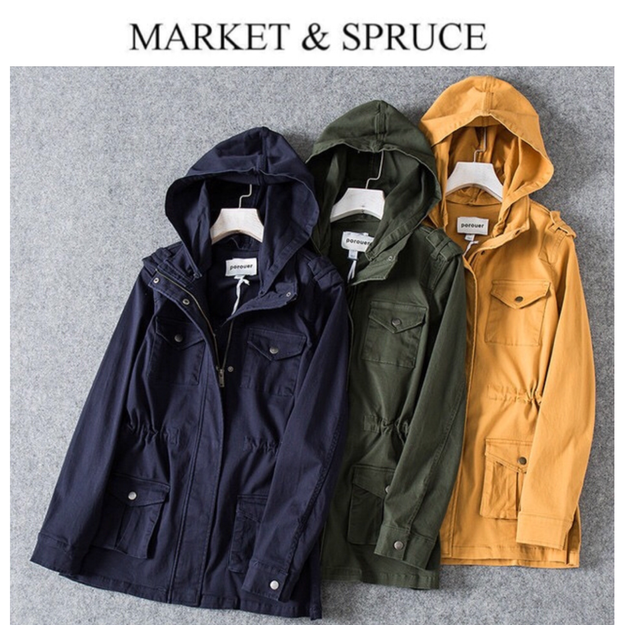 Market & spruce เสื้อฮู้ดทหาร เสื้อคลุม สีเทา หมวกฮู้ด เสื้อปาร์กา เสื้อ นอก งานสวย เท่ห์มากคะ(หมวกฮู้ดถอดไดเคะ) Size XL/XXL เทา