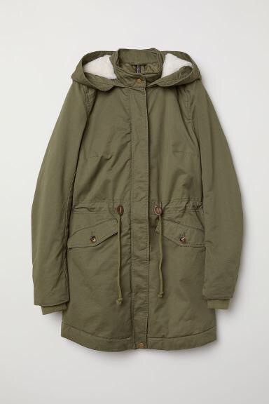 H&M เสื้อโค้ทฮู้ดกันหนาว เสื้อปาร์กา parka สีเขียว แบรนด์ H&M size S/M/L เขียว