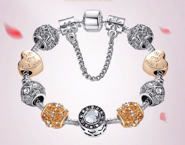 สร้อยข้อมือ Diy สไตล์ Pandora สร้อยข้อมือ วัยรุ่น ไฮโซ ร้อย บีด ตกแต่งด้วย คริสตัลแท้ สลับ บีด หัวใจ ของขวัญแทนใจ สุดหรู 570339