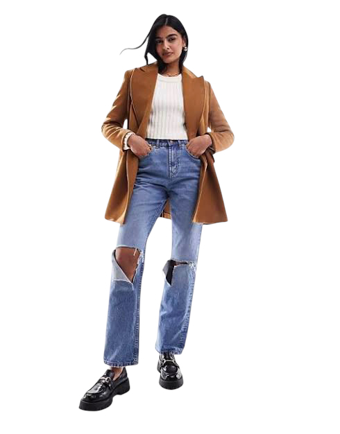 Love tree เสื้อโค้ทกันหนาว เสื้อกันหนาว overcoat โค้ทวูล สีcamel belt coat สีครีมเบจ แบรนด์ RIVER ISLAND Camel