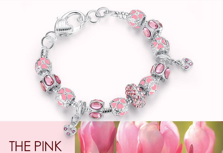 สร้อยข้อมือ Diy สไตล์ Pandora สร้อยข้อมือ ผู้หญิง Hand made ร้อย คริสตัล แท้ ลายดอกไม้ คริสตัล กลม ห้อยจี้หัวใจ แทนใจ 814030