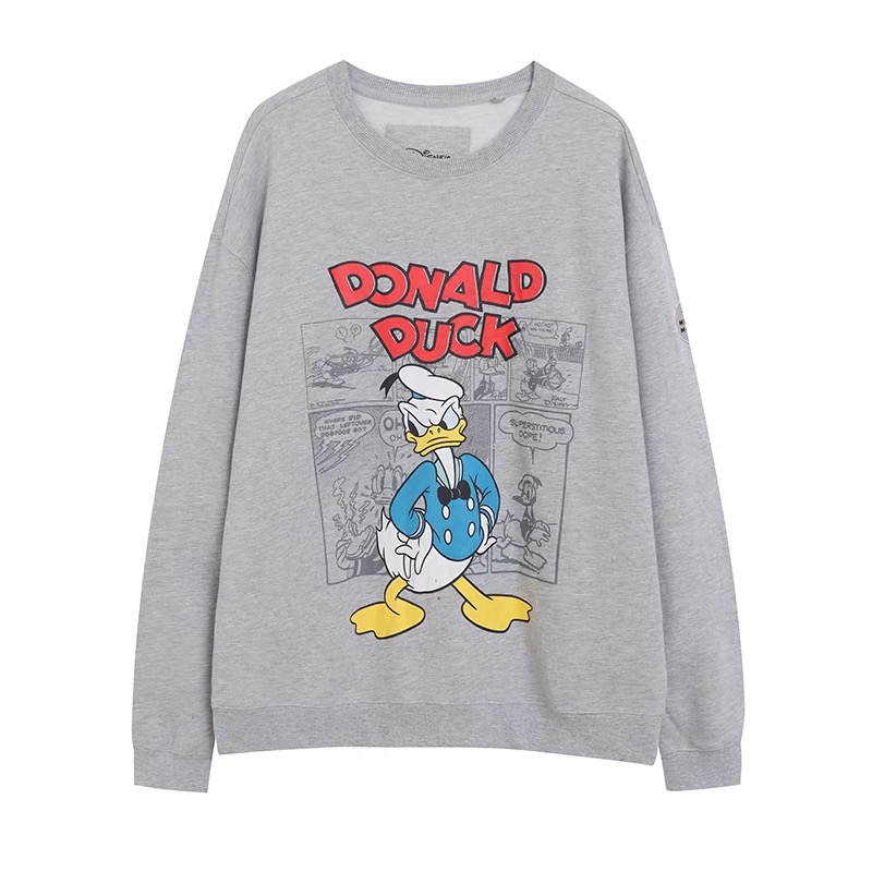 MICKEY SWEATSHIRT สเวตเตอร์ สเวตเชิ้ต DONALD DUCK กันหนาว สีเทา DISNEY Authentic Original Walt Disney World Hoodie Jacket สีมัดย้อมเทาดำ สำเนา สำเนา สำเนา เทา