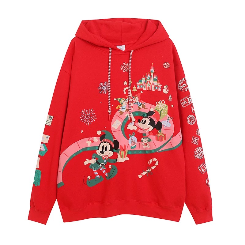 เสื้อฮู้ด มิคกี้ สีแดง HOODIE Merry Christmas Sweatshirt Disney เสื้อMICKEY christmas Minnie สีขาว Winnie the pooh แขนยาว สีครีม ลายการ์ตูน DISNEYงานสวย มากคะ สำเนา แดง