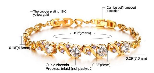 สร้อยข้อมือทอง ฝังเพชร CZ AAA ทอง 18 K เส้นกำลังดี ติดพลอยเม็ดเล็ก เพิ่มความหรูหรา ดีไซน์ โค้งสลับ ของขวัญให้แฟน ใส่ออกงาน สวยหรู 906518