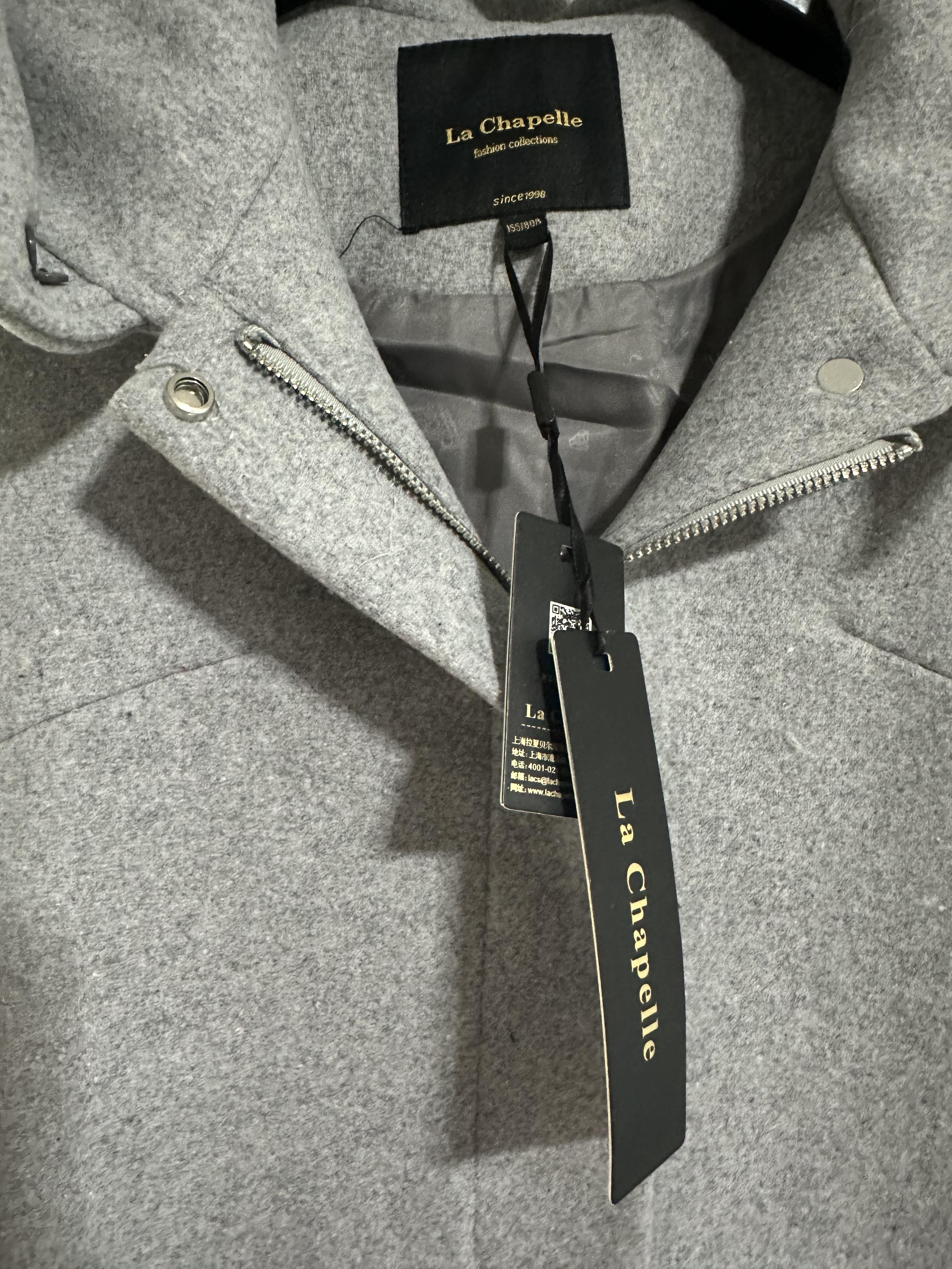 เสื้อโค้ท peacoat เสื้อโค้ทเฟอร์ โค้ทสักหลาดสีเทาอ่อน แบรนด์ La chapelle