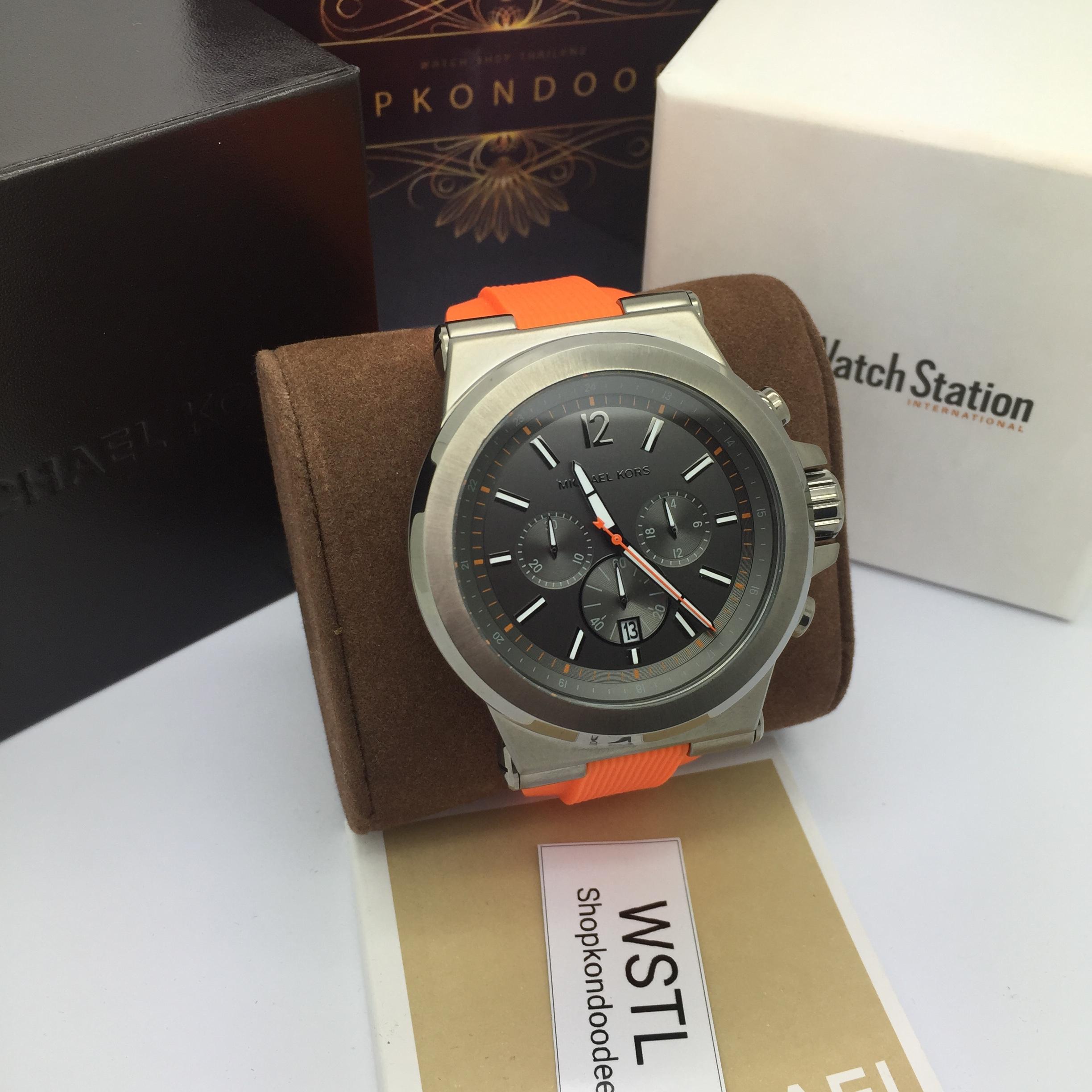 นาฬิกา Michael Kors Dylan Chronograph Grey Dial and Case Orange Silicone Rubber Men's Watch MK8296