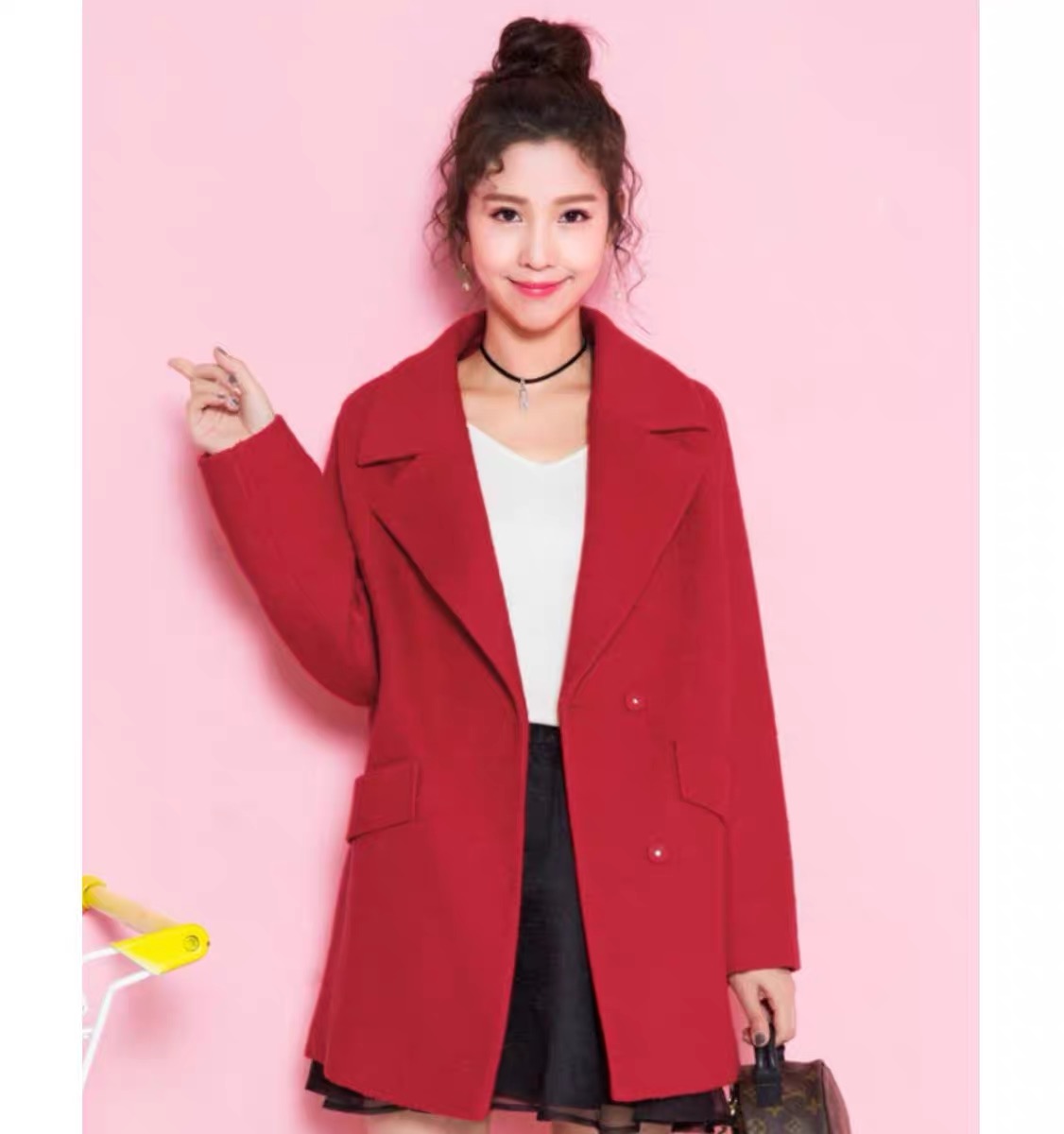 เสื้อโค้ท peacoat เสื้อโค้ทเฟอร์ โค้ทสักหลาดสีชมพูอ่อน แบรนด์ La'babite สำเนา สำเนา สำเนา สำเนา