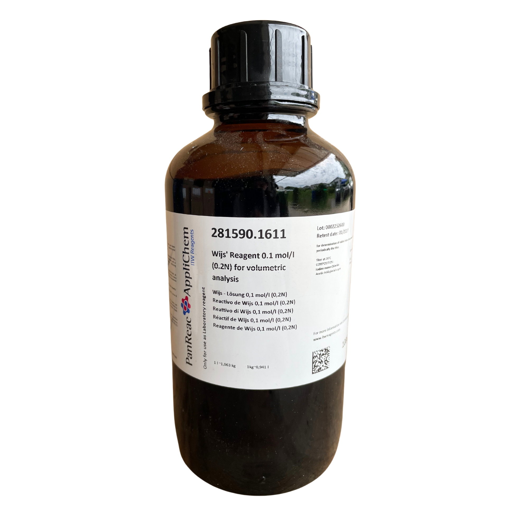 Wijs' Reagent 0.1mol/l (0.2N), Volumetric Analysis 1 L. PanReac™
