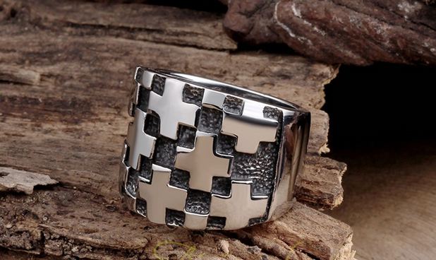 แหวน Stainless Steel แท้ ดีไซน์ ไม้กางเขน สไตล์ พั้งค์ ร็อค แนว Retro แหวนเงินเท่ ๆ วงใหญ่ ของขวัญให้แฟน แบบมีระดับ 441102