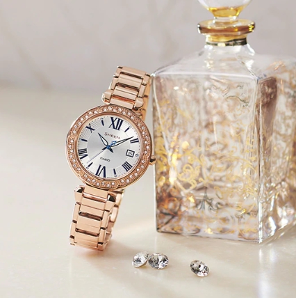 CASIO SHEEN นาฬิกาข้อมือ นาฬิกากันน้ำ นาฬิกาของแท้ ประกันศูนย์ CMG 1 ปี รุ่น SHE-4057PG-7A นาฬิกาสีน้ำตาล