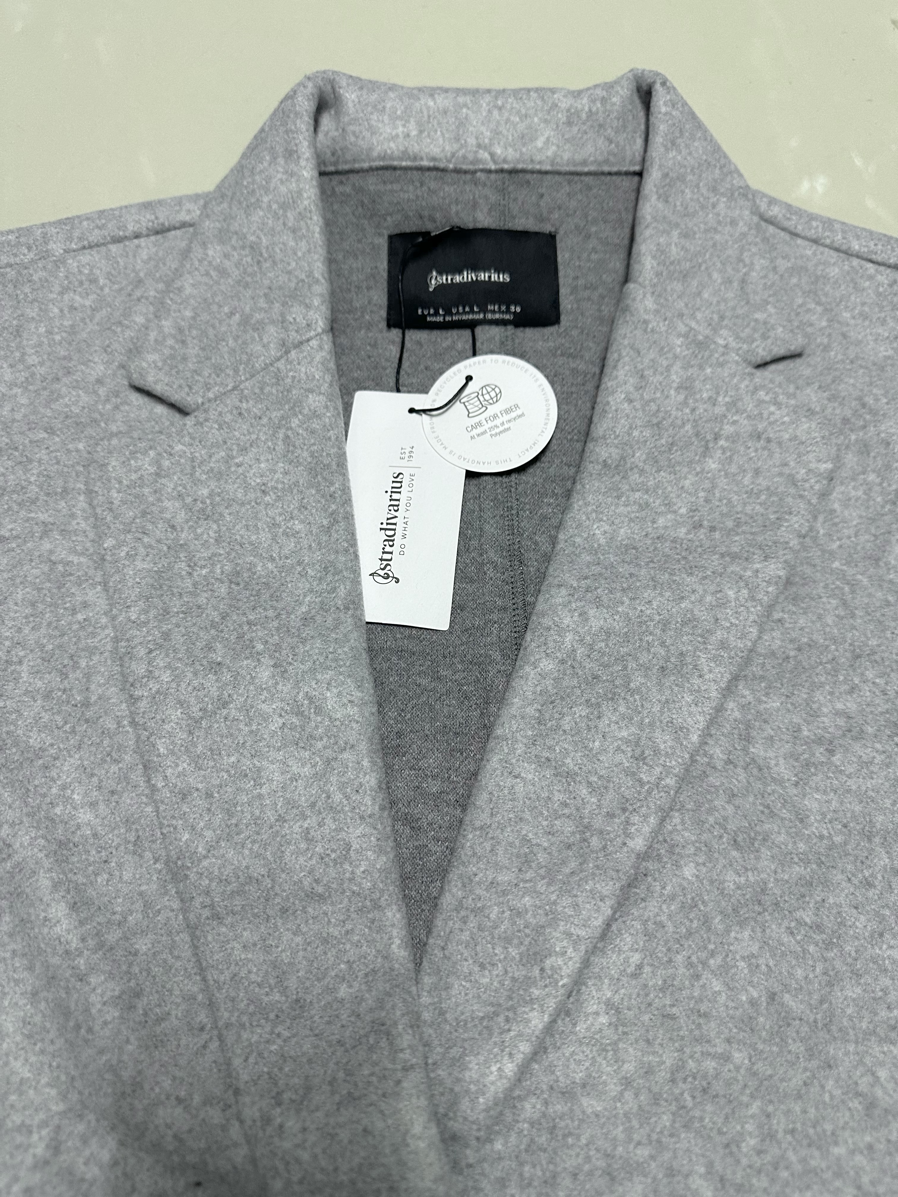 เสื้อโค้ท เสื้อโค้ทกันหนาว โค้ทวูล tailored knot coat สีเบจ แบรนด์ STRADIVARIUS สำเนา