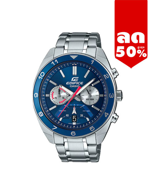 CASIO EDIFICE นาฬิกาข้อมือ นาฬิกากันน้ำ นาฬิกาของแท้ ประกันศูนย์ CMG 1 ปี รุ่น EFV-590D-2A นาฬิกาสีเงิน