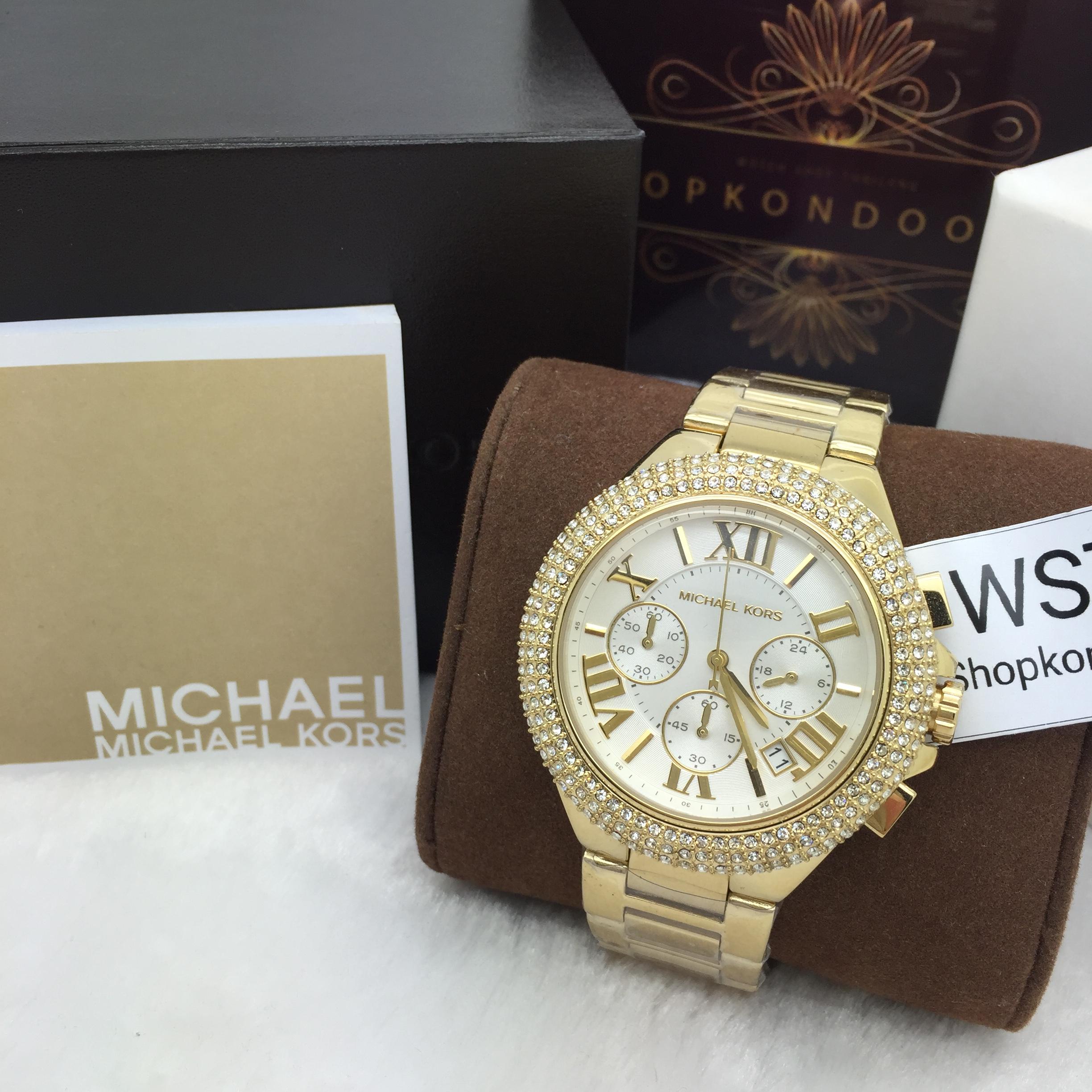 นาฬิกา Michael Kors MK5756 Women's Camille Gold-Tone Glitz Stainless Steel Bracelet Watch