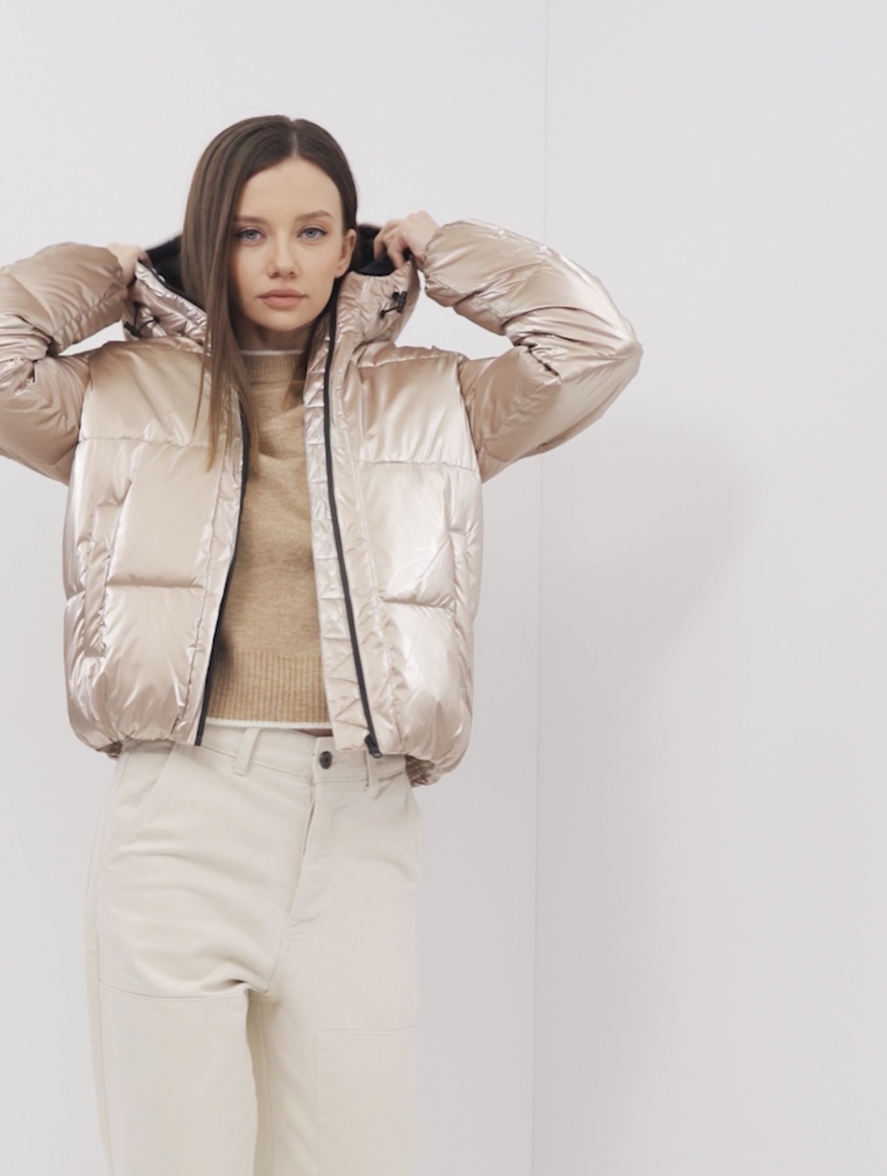 Oodji เสื้อกันหนาว เสื้อฮู้ด บุนวมอุ่น สีแชมเปญ แบรนด์ Oodji Ultra (padded puffer coAt