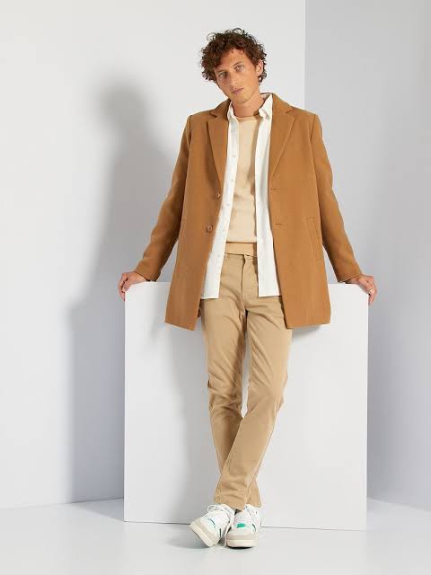 U.Nandu เสื้อโค้ท เสื้อกันหนาว เนื้อผ้าสักหลาดวูล สีน่ำตาลกากี แบรนด์ KIABI