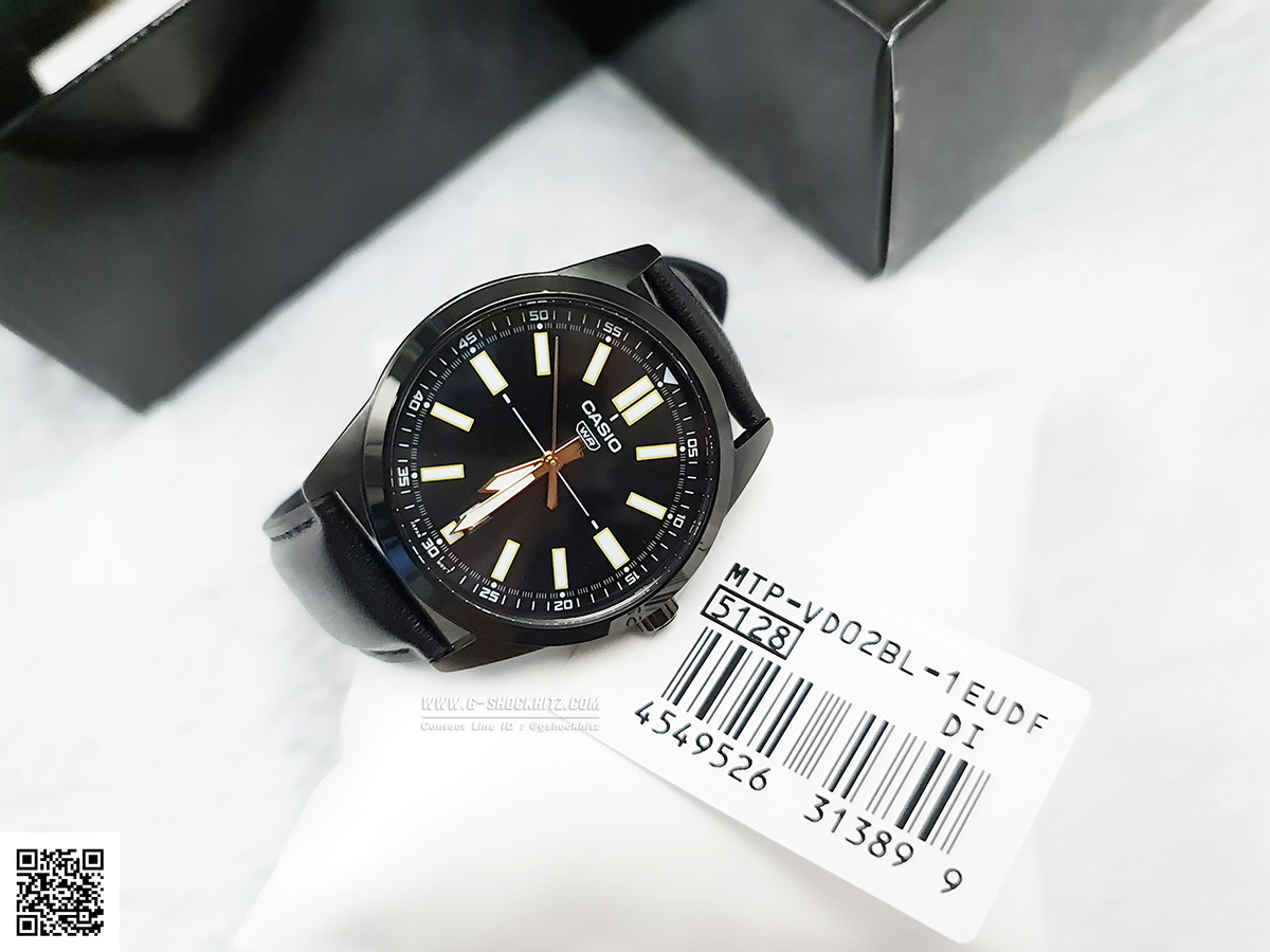 CASIO MID YEAR SALE นาฬิกาคาสิโอ พร้อมส่ง นาฬิกาข้อมือ นาฬิกากันน้ำ นาฬิกาของแท้ BTS ประกันศูนย์ CMG 1 ปี รุ่น MTP-VD02BL-1E นาฬิกาสีดำ