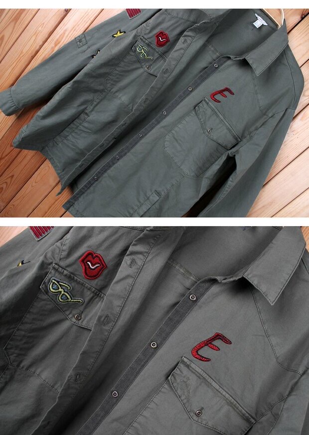 Esprit เสื้อเขียวทหาร เสื้อเชิ้ต เสื้อนอกแนวทหาร แต่งอาร์ม แบรนด์ ESPRIT แพทเทินสวย เท่ห์มาก คะ Size S/M/L/XL สำเนา เขียว