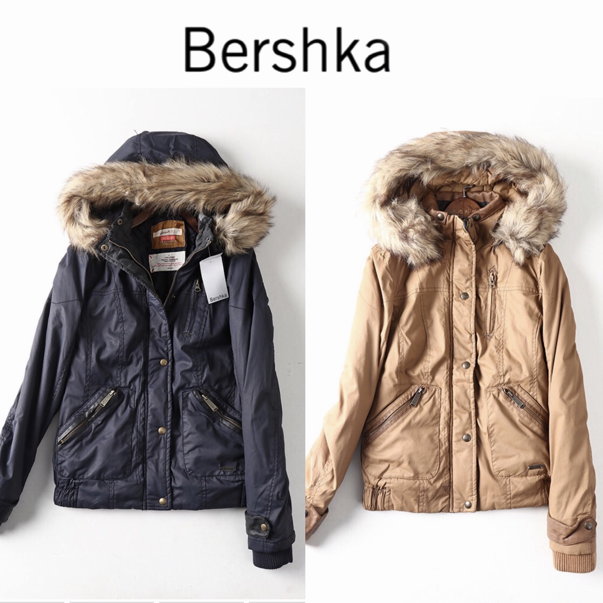 BERSHKA เสื้อกันหนาว BERSHKA ติดฮูท แต่งขน ที่หมวก(ฮู้ด& เฟอร์ ถอดได้ทุกจุดคะ) สีเขียว เนื้อผ้ากันน้ำ งานแบรนด์แท้จ้า เขียว