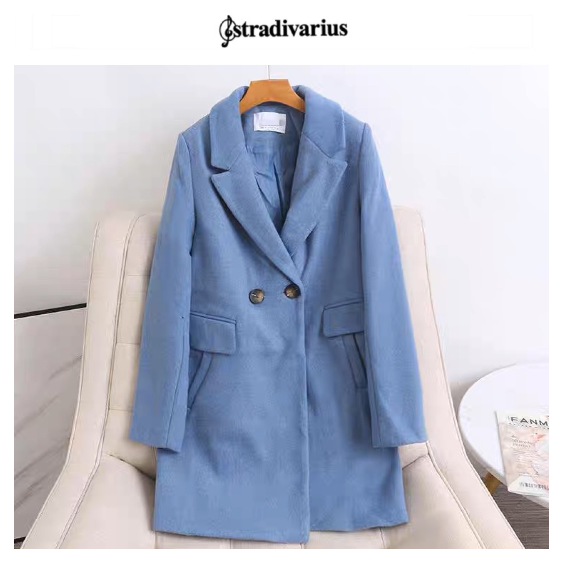 Stradivarius เสื้อโค้ท เสื้อกันหนาว เนื้อผ้าสักหลาดวูล เบจ แบรนด์ stradivarius✨ แท้