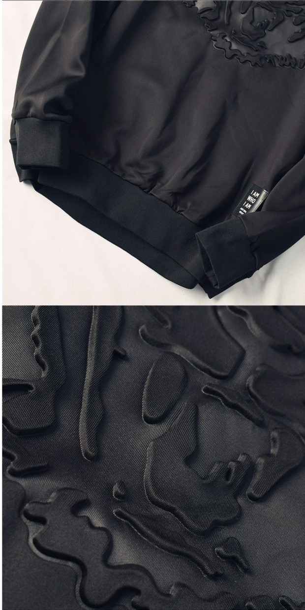 เสื้อวอร์ม เสื้อสเวตเตอร์ ปั๊มลาย เสื้อกันหนาว ทรง over size เนื้อละเอียด ดำ