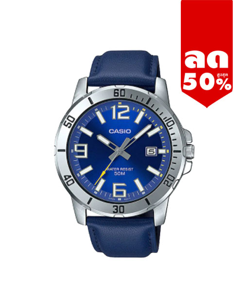 CASIO MID YEAR SALE นาฬิกาคาสิโอ พร้อมส่ง นาฬิกาข้อมือ นาฬิกากันน้ำ นาฬิกาของแท้ BTS ประกันศูนย์ CMG 1 ปี รุ่น MTP-VD01L-2B นาฬิกาสีน้ำเงิน