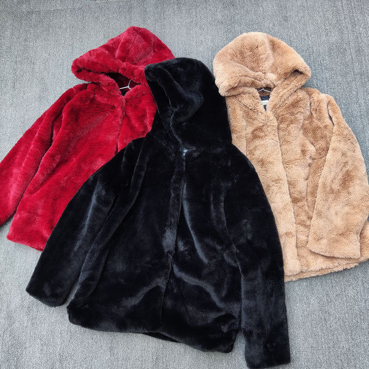 เสื้อเฟอร์กันหนาว หมวกฮู้ด เสื้อขน Fluffy coat แบรนด์ pimkie สำเนา ดำ