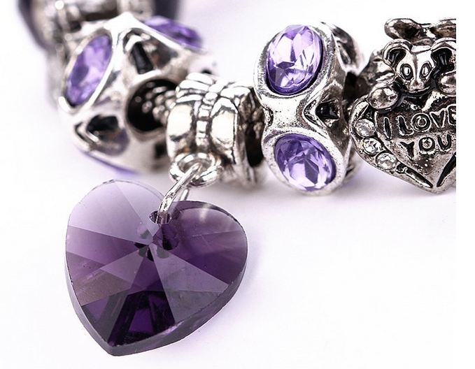 สร้อยข้อมือ Diy สไตล์ Pandora แต่ง ชาร์ม จี้เงิน ธีม หิมะ กวางเลนเดียร์ สลับคริสตัล สีชมพู สีม่วง ห้อยจี้หัวใจ คริสตัลแท้ สุดหรู ของขวัญให้แฟน 451313