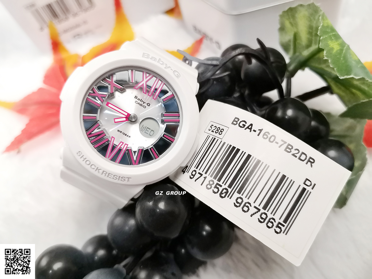 CASIO BABY-G นาฬิกาข้อมือ นาฬิกากันน้ำ นาฬิกาของแท้ ประกันศูนย์ CMG 1 ปี รุ่น BGA-160-7B2 นาฬิกาสีขาว
