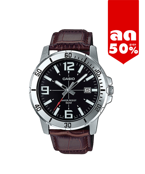 CASIO นาฬิกาคาสิโอ นาฬิกาข้อมือ นาฬิกากันน้ำ นาฬิกาของแท้ ประกันศูนย์ CMG 1 ปี รุ่น MTP-VD01L-1B นาฬิกาสีน้ำตาล