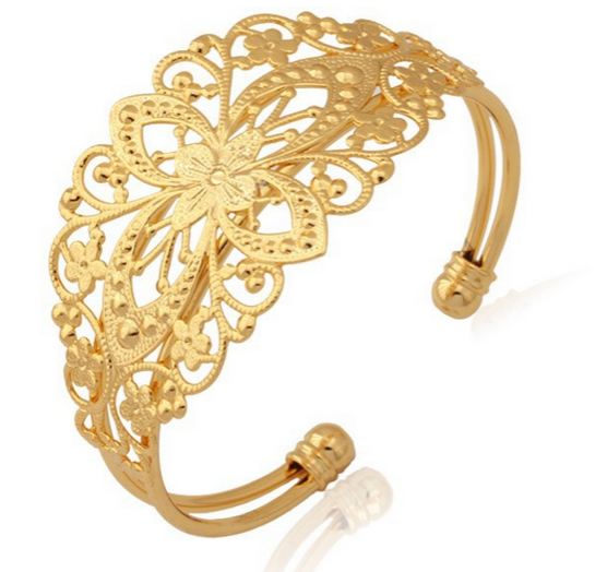 กำไลข้อมือผู้หญิง กำไลทอง 18 K และ กำไลเงิน แพลตตินั่ม ลวดลาย ดอกไม้ ไทยโบราณ กำไล ใส่ไปงานแต่งงาน งานบวช งานบุญ สวยหรู 602524