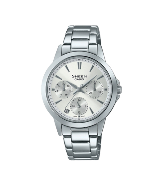CASIO SHEEN นาฬิกาข้อมือ นาฬิกากันน้ำ นาฬิกาของแท้ ประกันศูนย์ CMG 1 ปี รุ่น SHE-3516D-7A นาฬิกาสีเงิน
