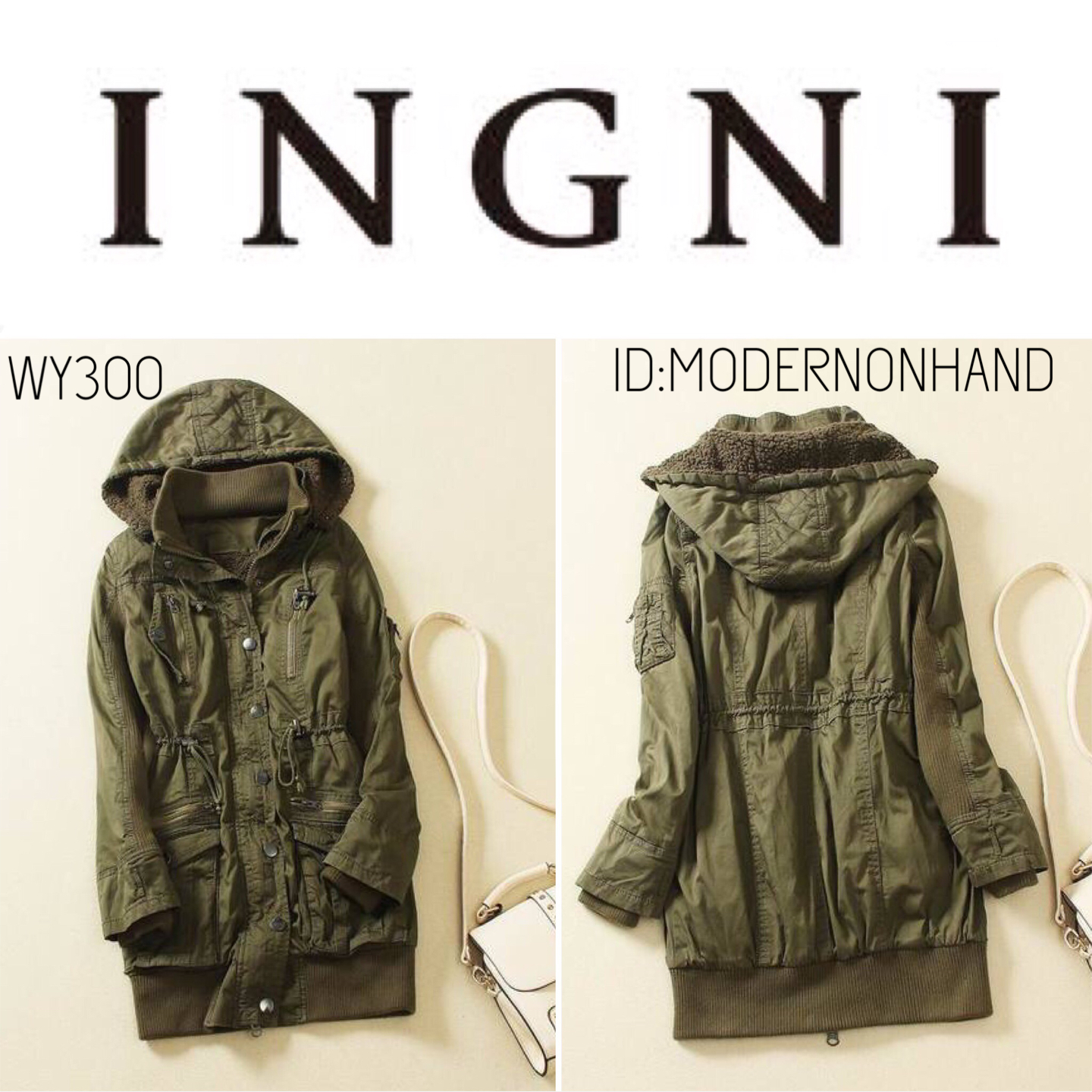 เสื้อกันหนาว สีเขียวทหาร บุขนนุ่ม ด้านใน สวยเท่ห์มากๆคะ แบรนด์เนม INGNI Japan100%