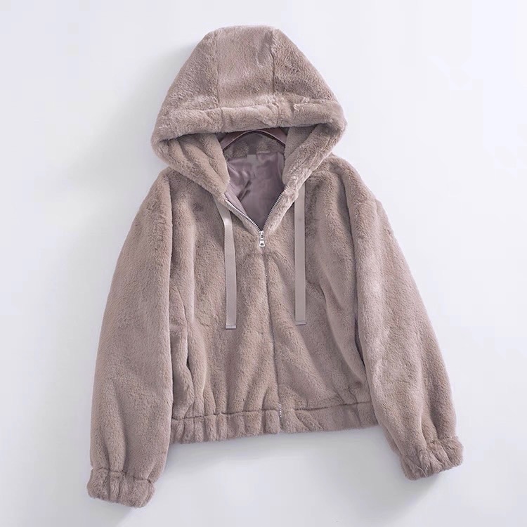 Zara เสื้อเฟอร์กันหนาว หมวกฮู้ด เสื้อขน แบรนด์zara สำเนา ดำ