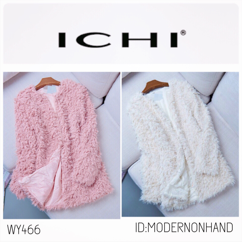 Ichi เสื้อคลุม ขน fluffy coat สีชมพูอ่อน เสื้อกันหนาวแต่งขนสีขาว แบรนด์เนม ICHI JAPAN แท้ 100% แพทเทินสวย หรู มากคะ Size S/M ชมพู
