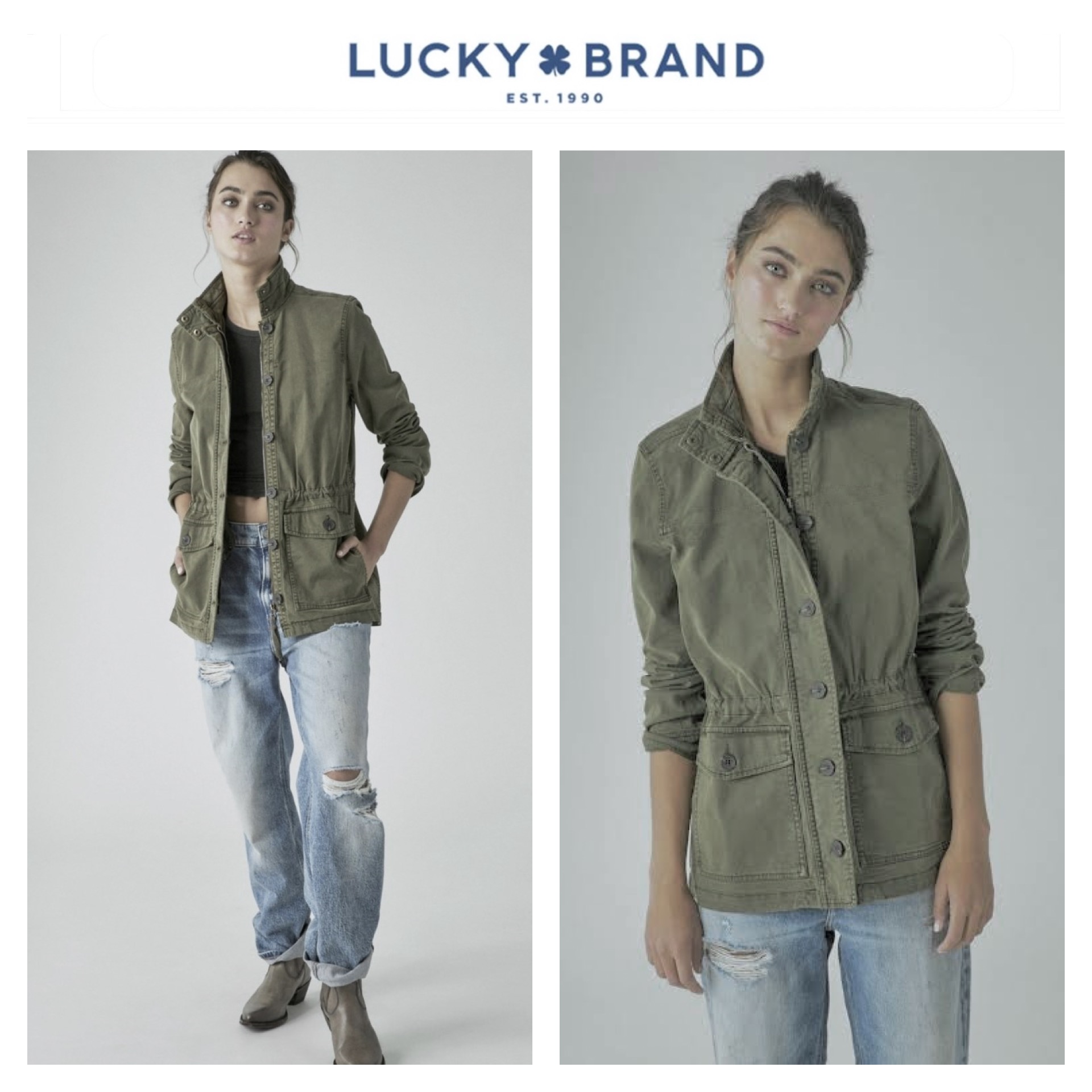 LUCKY BRAND เสื้อนอกเขียวทหาร เสื้อแจ็คเก็ต แนวทหาร แพทเทิน Lucky brandสวย เท่ห์ มาก แบรนด์ In extenso สำเนา เขียว