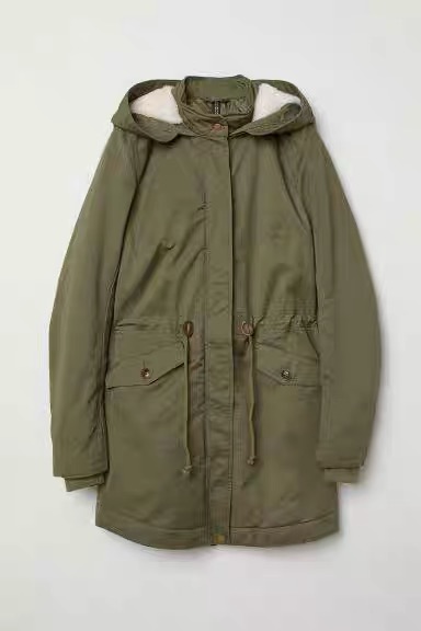 H&M เสื้อโค้ทฮู้ดกันหนาว เสื้อปาร์กา parka สีเขียว แบรนด์ H&M size S/M/L เขียว