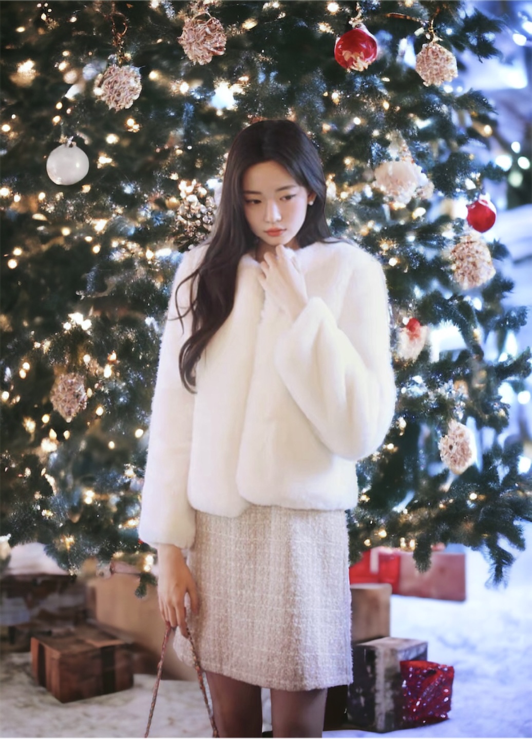 Selected เสื้อเฟอร์กันหนาว เสื้อขน Fluffy coat สีขาว แบรนด์ SELECTED สำเนา สำเนา สำเนา สำเนา