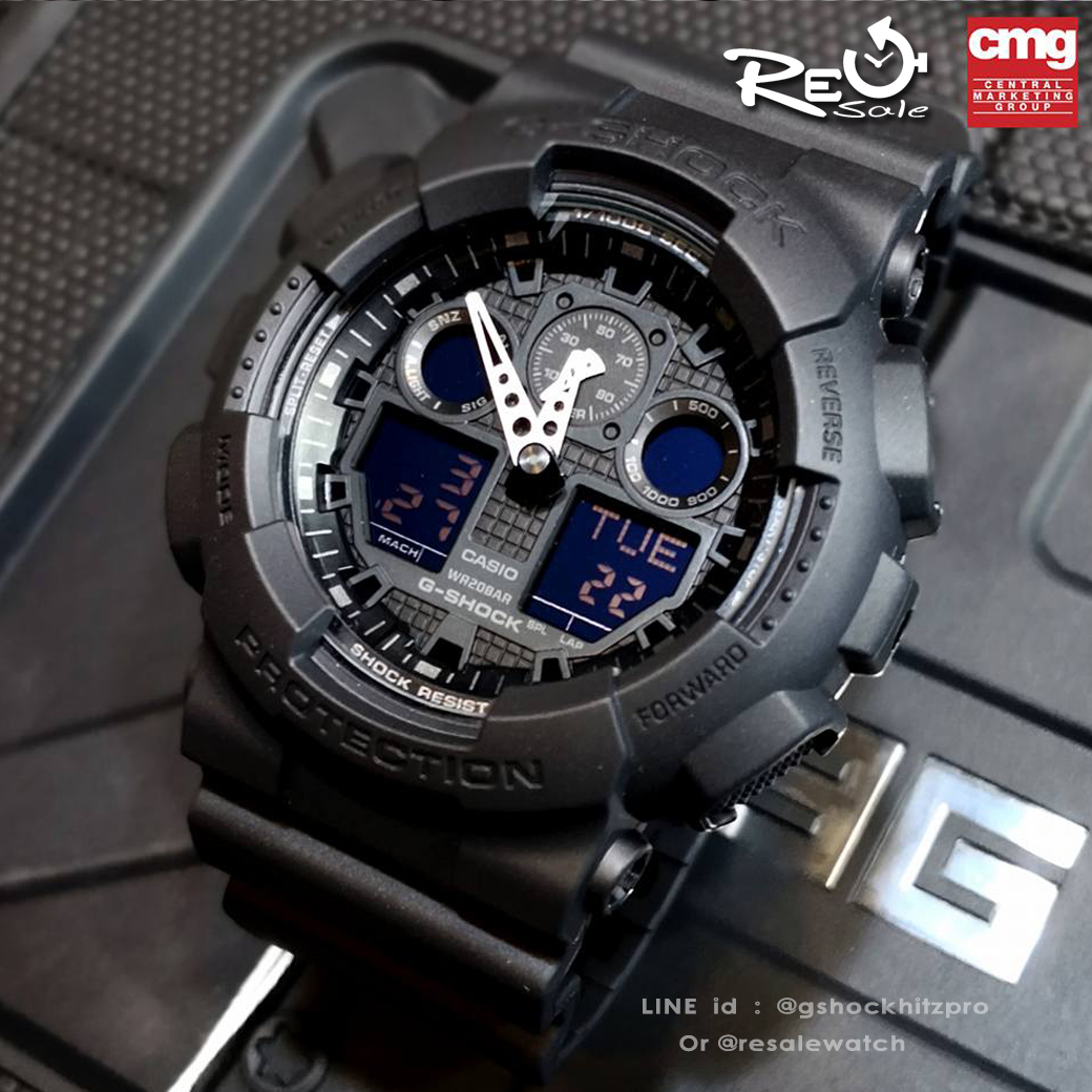 CASIO G-SHOCK นาฬิกาข้อมือ นาฬิกากันน้ำ นาฬิกาของแท้ ประกันศูนย์ CMG 1 ปี รุ่น GA-100-1A1 นาฬิกาสีดำ