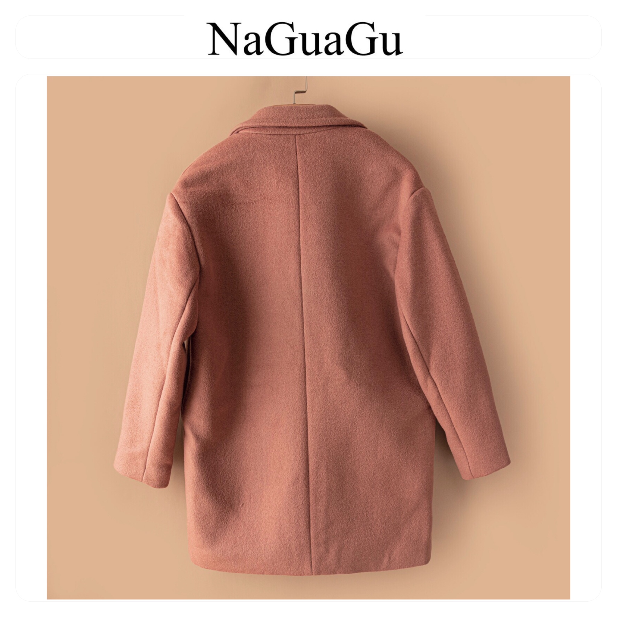 Naguagu เสื้อโค้ท เสื้อกันหนาว เนื้อผ้าสักหลาดวูล สีนู้ดกะปิ แบรนด์ NAGUAGU นู้ดกะปิ