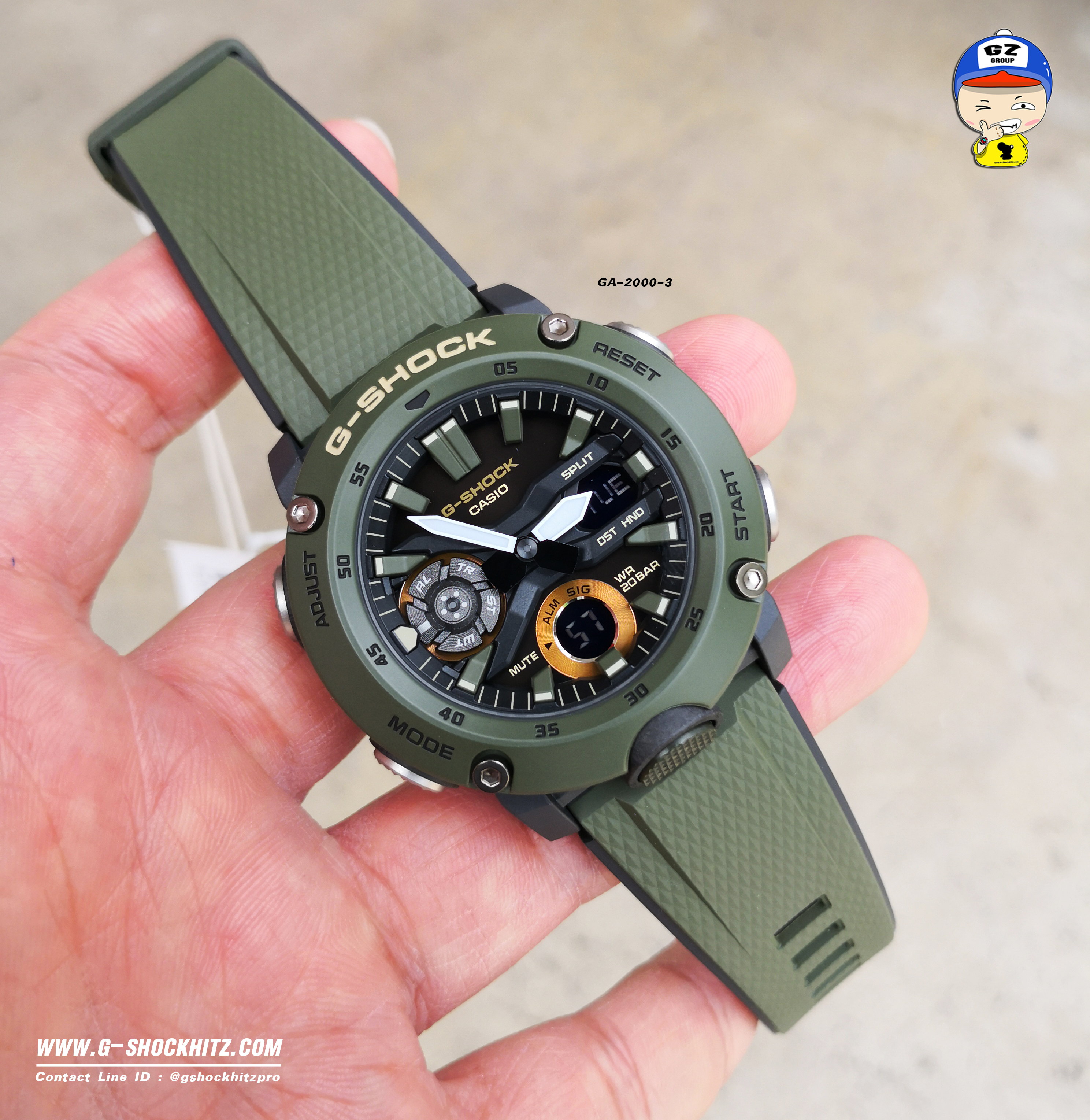 CASIO G-SHOCK นาฬิกาข้อมือ นาฬิกากันน้ำ นาฬิกาของแท้ ประกันศูนย์ CMG 1 ปี รุ่น GA-2000-3A นาฬิกาสีเขียว