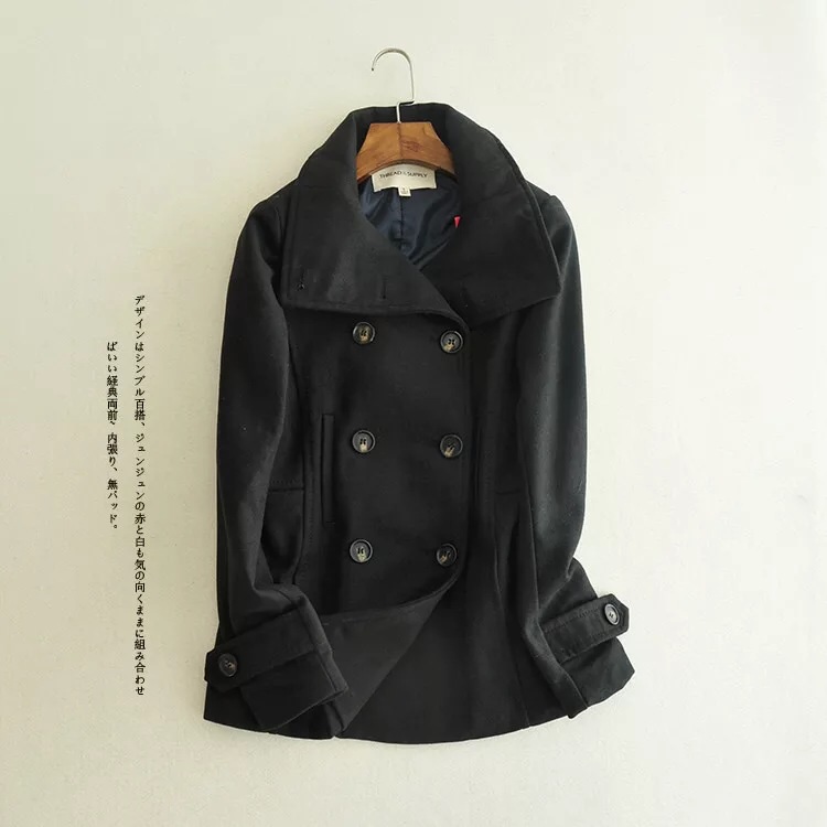 Thread&supply เสื้อคลุม เสื้อโค้ด coat ผ้าสักหลาด สีดำ brand: Thread&Supplyกระดุม 2 แถว แต่งคอได้2 แบบ เก๋ๆ( คอปีน/คอปก) ปกใหญ่สวยเท่ห์ แพทเทริน์เนื้อหรู สินค้าหลุดโรงงาน Size S ดำ