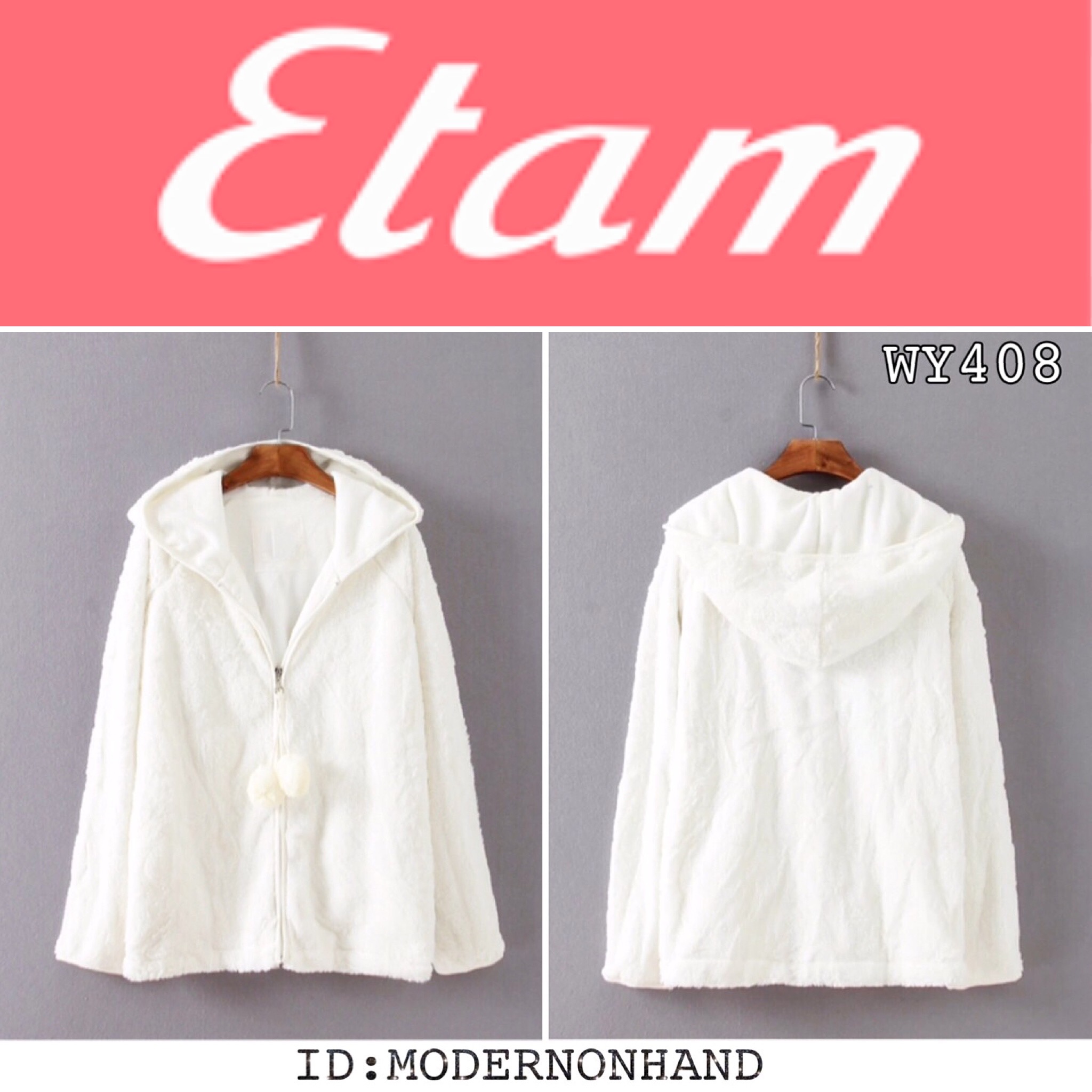 Etam เสื้อกันหนาว เสื้อคลุมกันหนาว แบรนด์เนมETAM แต่งขน สีขาว แต่งฮูท เนื้อขนนุ่ม เนียนมากๆคะ ขาว