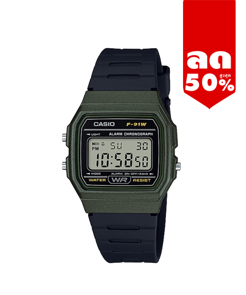 CASIO MID YEAR SALE นาฬิกาคาสิโอ นาฬิกาข้อมือ นาฬิกากันน้ำ นาฬิกาของแท้ ประกันศูนย์ CMG 1 ปี รุ่น F-91WM-3A นาฬิกาสีเขียว